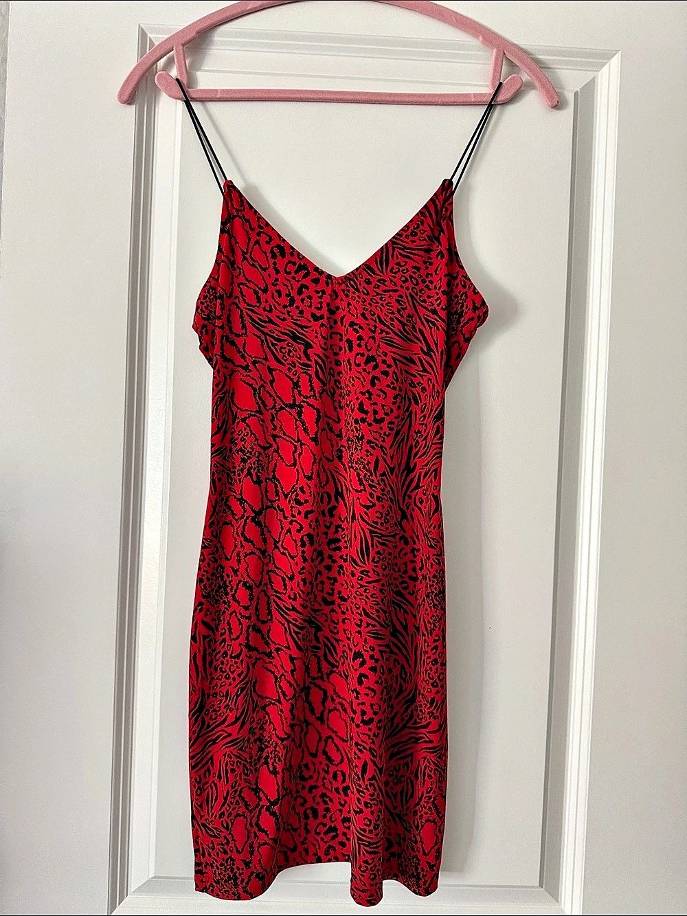 H&M Animal Print Mini Dress in Red & Black Size Small Like New